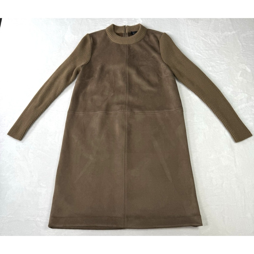 Ann Taylor Faux Suede Mixed Media Sweater Dress XS Chocolate Brown SOFT Cozy NWT